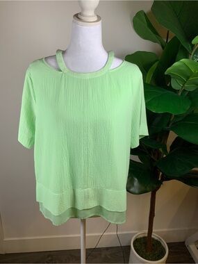 DKNY Light Green Layered Short-Sleeve Top